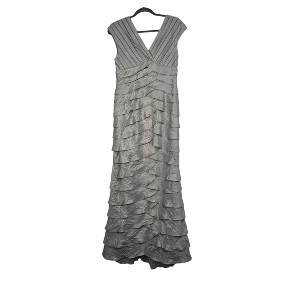 Adrianna Papell Occasions Tiered Crinkle Gown Dress in silver Grey Evening Weddi - Picture 2 of 13